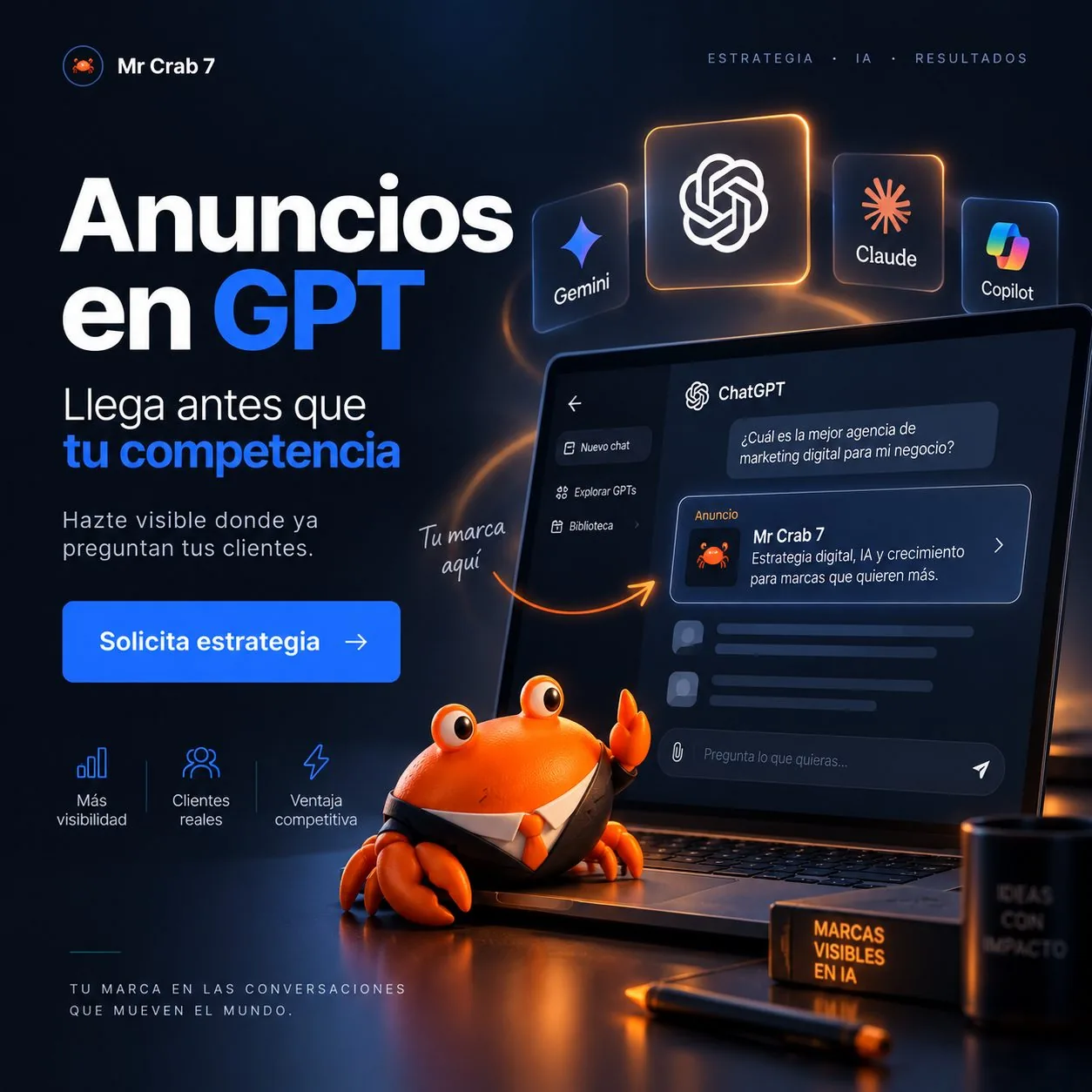 Anuncio de Mr Crab 7 apareciendo dentro de una conversación de ChatGPT